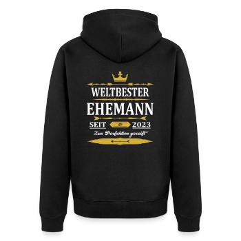 Weltbester Ehemann Seit 2023 Vintage Hochzeitstag - Unisex Premium Bio Zip Hoodie - Schwarz - Hinten - Nico (187cm)