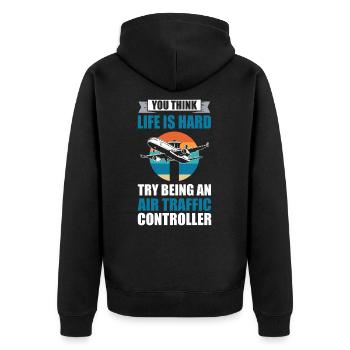 Luftfahrt Flugzeug Start-und Landebahn Fluglotse - Unisex Premium Bio Zip Hoodie - Schwarz - Hinten - Nico (187cm)