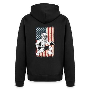 Baseball amerikanische Flagge patriotische - Unisex Premium Bio Zip Hoodie - Schwarz - Hinten - Nico (187cm)