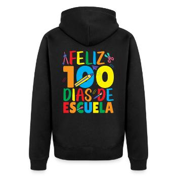 Feliz 100 Dias de Escuela Spanisch Froher 100. - Unisex Premium Bio Zip Hoodie - Schwarz - Hinten - Nico (187cm)