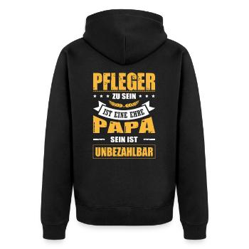 Pfleger Zu Sein Eine Ehre Papa Sein Unbezahlbar - Unisex Premium Bio Zip Hoodie - Schwarz - Hinten - Nico (187cm)