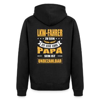 LKW-Fahrer Zu Sein Eine Ehre Papa Sein Unbezahlbar - Unisex Premium Bio Zip Hoodie - Schwarz - Hinten - Nico (187cm)