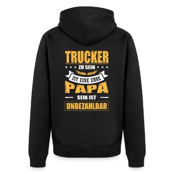 Trucker Sein Ist Eine Ehre Papa Sein Unbezahlbar - Unisex Premium Bio Zip Hoodie - Schwarz - Hinten - Nico (187cm)