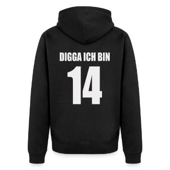 Digga ich bin 14 - Unisex Premium Bio Zip Hoodie - Schwarz - Hinten - Nico (187cm)
