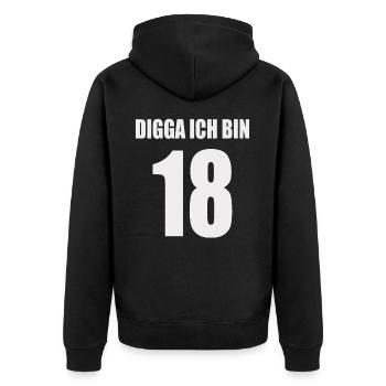 Digga ich bin 18 - Unisex Premium Bio Zip Hoodie - Schwarz - Hinten - Nico (187cm)