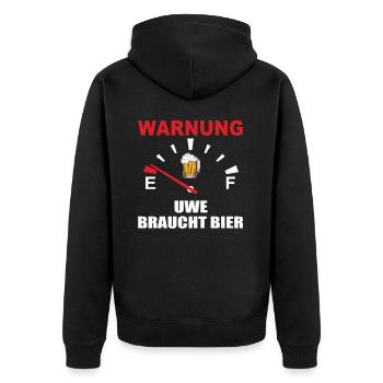 Bier Tacho Uwe Braucht Bier - Unisex Premium Bio Zip Hoodie - Schwarz - Hinten - Nico (187cm)