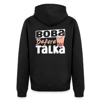 Schwarzer Tee Oolong-Tee Eistee - Unisex Premium Bio Zip Hoodie - Schwarz - Hinten - Nico (187cm)