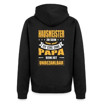 Hausmeister Sein Eine Ehre Papa Sein Unbezahlbar - Unisex Premium Bio Zip Hoodie - Schwarz - Hinten - Nico (187cm)