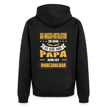 Installateur Sein Eine Ehre Papa Sein Unbezahlbar - Unisex Premium Bio Zip Hoodie - Schwarz - Hinten - Nico (187cm)