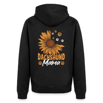 Ich stolpere über meinen Weiner Lustiger Dackel - Unisex Premium Bio Zip Hoodie - Schwarz - Hinten - Nico (187cm)