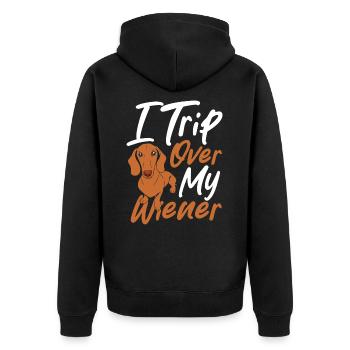 Dackelliebhaber Wursthund Dackel Ich stolpere - Unisex Premium Bio Zip Hoodie - Schwarz - Hinten - Nico (187cm)
