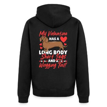 Dackel Chiweenie Pärchen Wiener - Unisex Premium Bio Zip Hoodie - Schwarz - Hinten - Nico (187cm)