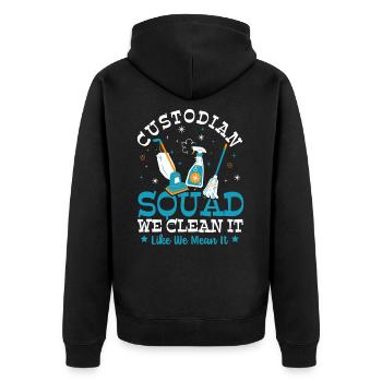Hausmeisterin Hauswirtschaft Schulhausmeisterin - Unisex Premium Bio Zip Hoodie - Schwarz - Hinten - Nico (187cm)