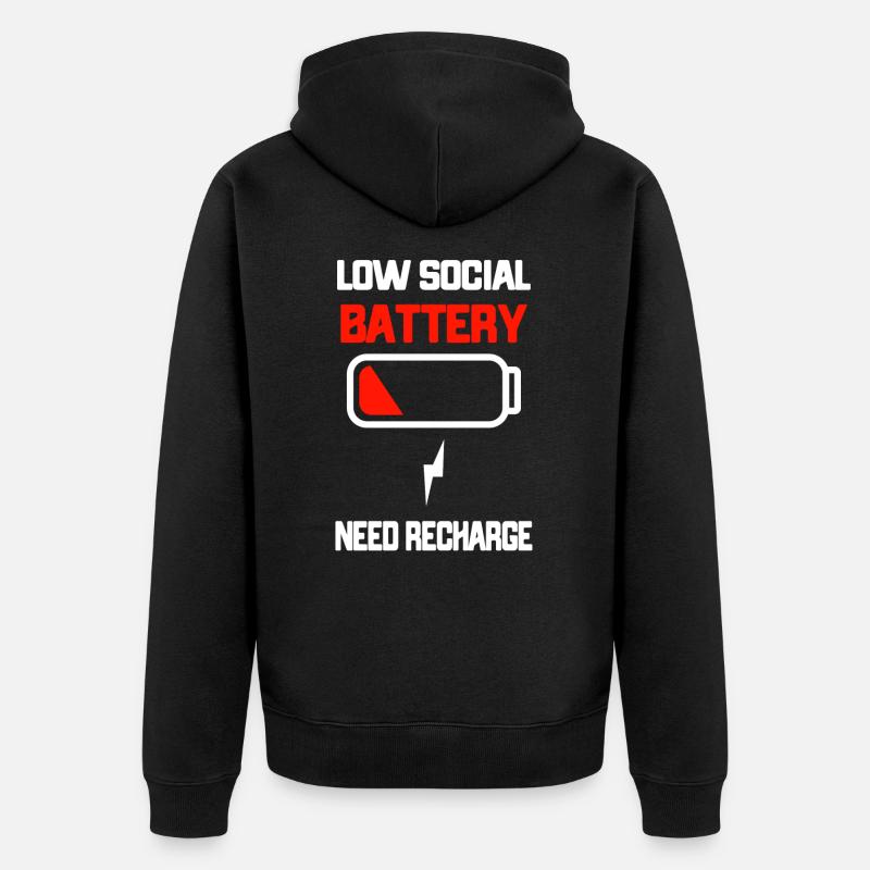 Batterie sociale vide Introverti - Veste à capuche bio Premium Unisexe - noir