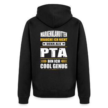 Markenklamotten Brauche Ich Nicht PTA Abschluss - Unisex Premium Bio Zip Hoodie - Schwarz - Hinten - Nico (187cm)