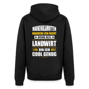 Markenklamotten Brauche Ich Nicht Landwirt Traktor - Unisex Premium Bio Zip Hoodie - Schwarz - Hinten - Nico (187cm)