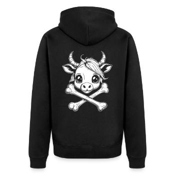 Cartoon Bull Head T-Shirt: Perfect for Festivals - Unisex Premium Organic Zip Hoodie - black - Back - Nico (187cm)