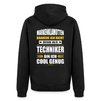 Markenklamotten Brauche Ich Nicht Techniker - Unisex Premium Bio Zip Hoodie - Schwarz - Hinten - Nico (187cm)