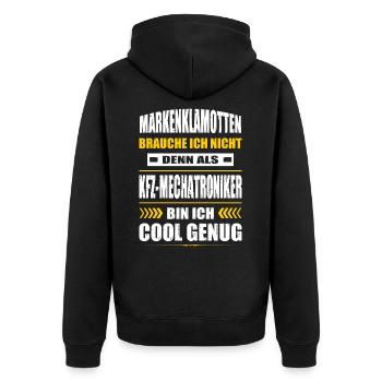 Markenklamotten Brauche Ich Nicht KFZ-Mechaniker - Unisex Premium Bio Zip Hoodie - Schwarz - Hinten - Nico (187cm)
