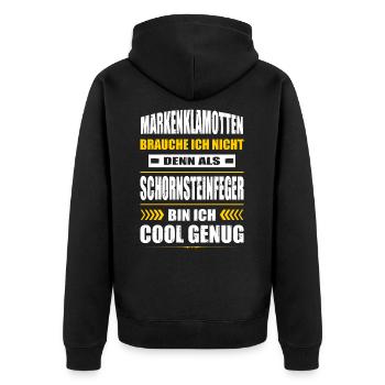 Markenklamotten Brauche Ich Nicht Schornsteinfeger - Unisex Premium Bio Zip Hoodie - Schwarz - Hinten - Nico (187cm)