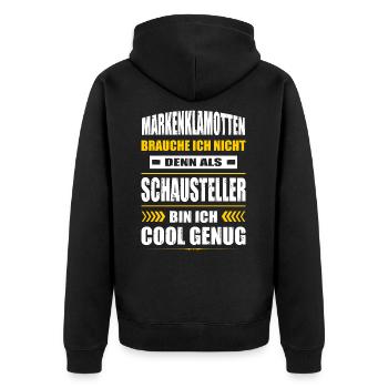 Markenklamotten Brauche Ich Nicht Schausteller - Unisex Premium Bio Zip Hoodie - Schwarz - Hinten - Nico (187cm)