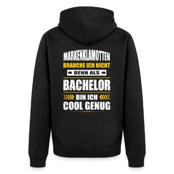 Markenklamotten Brauche Ich Nicht Bachelor - Unisex Premium Bio Zip Hoodie - Schwarz - Hinten - Nico (187cm)