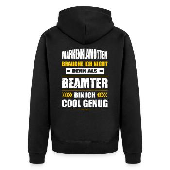 Markenklamotten Brauche Ich Nicht Beamter Beamte - Unisex Premium Bio Zip Hoodie - Schwarz - Hinten - Nico (187cm)