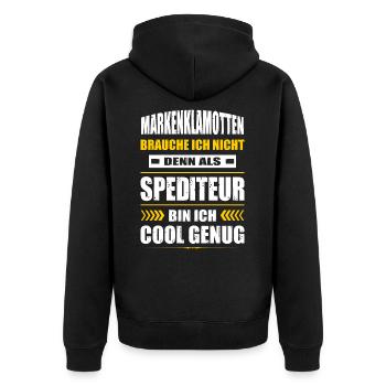 Markenklamotten Brauche Ich Nicht Spediteur - Unisex Premium Bio Zip Hoodie - Schwarz - Hinten - Nico (187cm)
