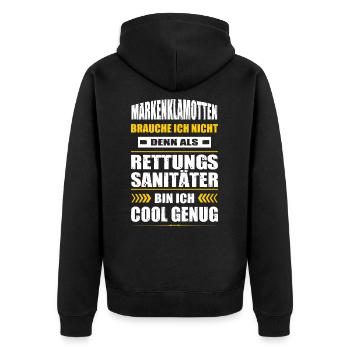 Rettungssanitäter Sanitäter Spruch Sani Arzt - Unisex Premium Bio Zip Hoodie - Schwarz - Hinten - Nico (187cm)