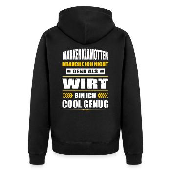 Markenklamotten Brauche Ich Nicht Wirt Gastwirt - Unisex Premium Bio Zip Hoodie - Schwarz - Hinten - Nico (187cm)