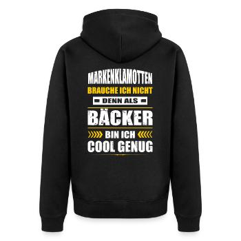 Markenklamotten Brauche Ich Nicht Bäcker - Unisex Premium Bio Zip Hoodie - Schwarz - Hinten - Nico (187cm)