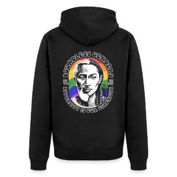 Celebrating Diversity: LGBTQIA+ T-Shirt Inspired. - Unisex Premium Organic Zip Hoodie - black - Back - Nico (187cm)