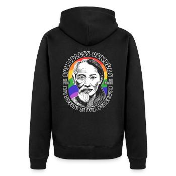 Borderless Genders: LGBTQIA+ Diversity Shirt - Unisex Premium Organic Zip Hoodie - black - Back - Nico (187cm)