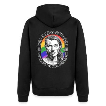 Diversity Shirt: LGBTQ and limitless strength. - Unisex Premium Organic Zip Hoodie - black - Back - Nico (187cm)