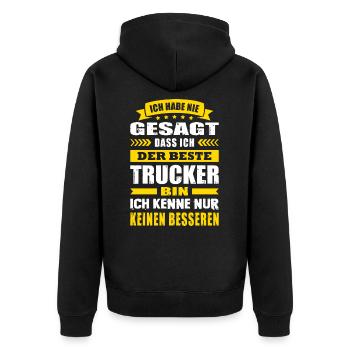 Ich Habe Nie Gesagt Der Beste Trucker - Unisex Premium Bio Zip Hoodie - Schwarz - Hinten - Nico (187cm)