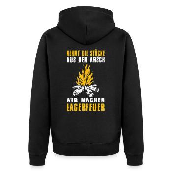 Nehmt Die Stöcke Aus Dem Arsch Machen Lagerfeuer - Unisex Premium Bio Zip Hoodie - Schwarz - Hinten - Nico (187cm)