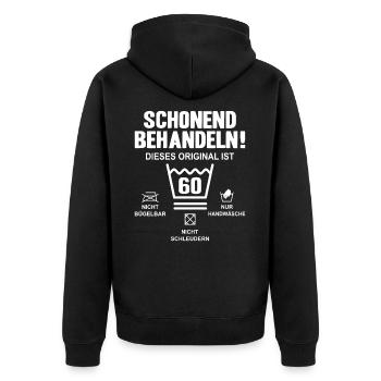 Schonend Behandeln 60 Jahre Geburtstag 60ter - Unisex Premium Bio Zip Hoodie - Schwarz - Hinten - Nico (187cm)