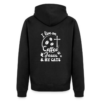 Café, Jésus et mes chats Christian - Veste à capuche bio Premium Unisexe - noir - Dos - Nico (187cm)