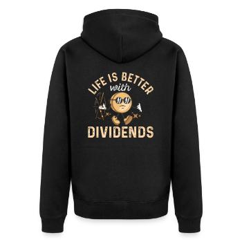 Life is better with Dividends Dividenden Investor - Unisex Premium Bio Zip Hoodie - Schwarz - Hinten - Nico (187cm)
