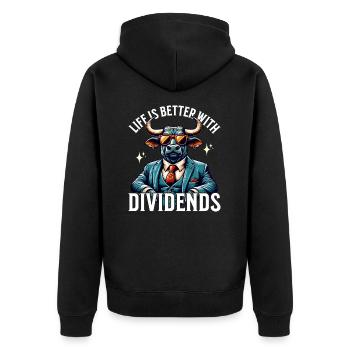 Life is better with Dividends Dividenden Investor - Unisex Premium Bio Zip Hoodie - Schwarz - Hinten - Nico (187cm)