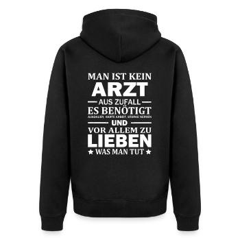 Man Ist Kein Arzt Aus Zufall Facharzt Abschluss - Unisex Premium Bio Zip Hoodie - Schwarz - Hinten - Nico (187cm)