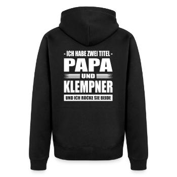 Zwei Titel Papa und Klempner Heizungsbau Rohrleger - Unisex Premium Bio Zip Hoodie - Schwarz - Hinten - Nico (187cm)
