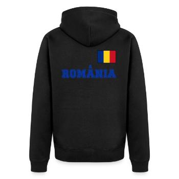 Rumänien Trikot Look – România mit Fahne Flagge - Unisex Premium Bio Zip Hoodie - Schwarz - Hinten - Nico (187cm)