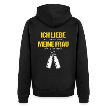 Ich Liebe Es Wenn Mir Meine Frau Ein Bier Holt - Unisex Premium Bio Zip Hoodie - Schwarz - Hinten - Nico (187cm)