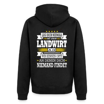 Leg Dich Niemals Mit Einem Landwirt An Jungbauer - Unisex Premium Bio Zip Hoodie - Schwarz - Hinten - Nico (187cm)