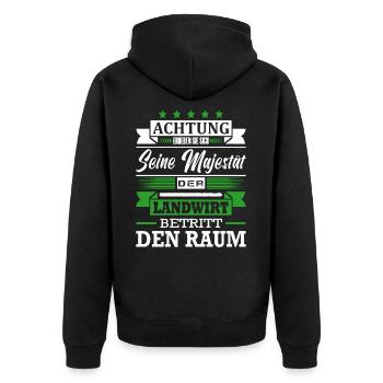 Achtung Seine Majestät Der Landwirt Bauer - Unisex Premium Bio Zip Hoodie - Schwarz - Hinten - Nico (187cm)