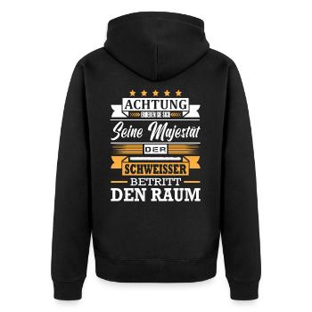 Achtung Seine Majestät Der Schweisser Metallbau - Unisex Premium Bio Zip Hoodie - Schwarz - Hinten - Nico (187cm)