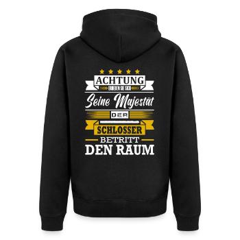 Achtung Seine Majestät Der Schlosser Meister - Unisex Premium Bio Zip Hoodie - Schwarz - Hinten - Nico (187cm)