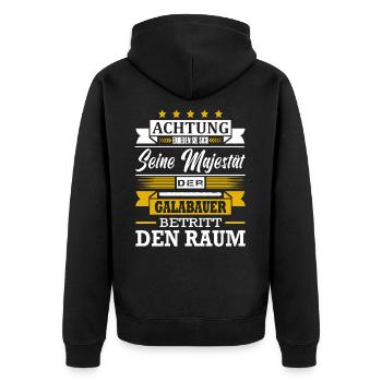 Achtung Seine Majestät Der Galabauer Meister - Unisex Premium Bio Zip Hoodie - Schwarz - Hinten - Nico (187cm)