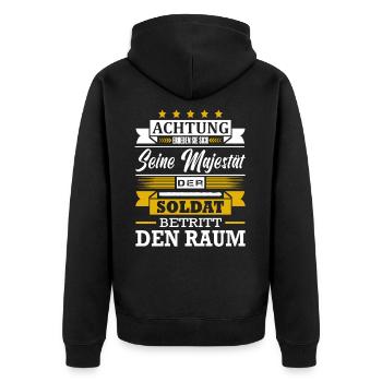 Achtung Seine Majestät Der Soldat Berufssoldat - Unisex Premium Bio Zip Hoodie - Schwarz - Hinten - Nico (187cm)